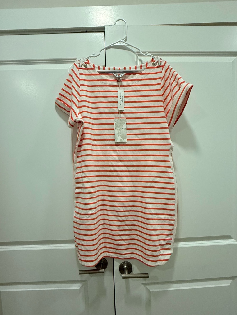 Tommy Bahama Red and White Striped Short Sleeve Tee - Picture 2 of 14